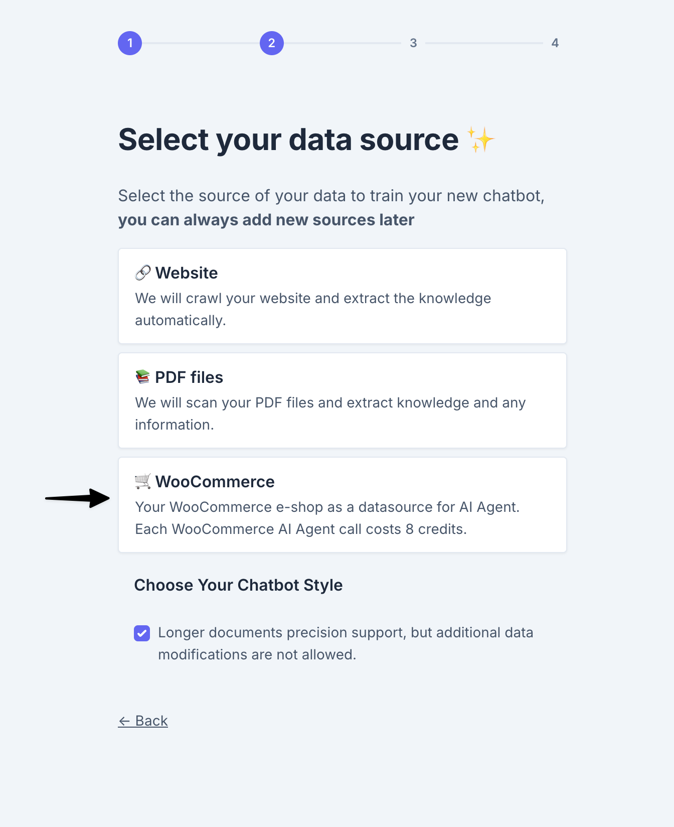 Select WooCommerce as Data Source